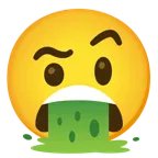 faccina con sopracciglia alzate + faccina che vomita