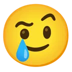 faccina con sopracciglia alzate + faccina sorridente con lacrima