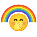faccina con mano sulla bocca + arcobaleno