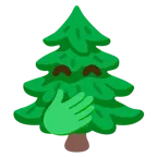 faccina con mano sulla bocca + albero sempreverde