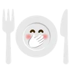faccina con mano sulla bocca + piatto e posate
