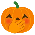 faccina con mano sulla bocca + zucca di Halloween