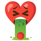 faccina che vomita + punto esclamativo a cuore