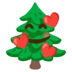 smiling face with hearts + evergreen tree