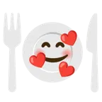 smiling face with hearts + fork and knife with plate