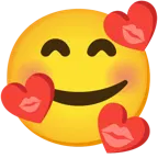 smiling face with hearts + kiss mark
