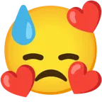 smiling face with hearts + downcast face with sweat
