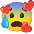 smiling face with hearts + anxious face with sweat