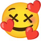 smiling face with hearts + face with crossed-out eyes