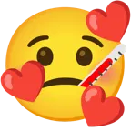smiling face with hearts + face with thermometer