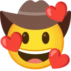 smiling face with hearts + cowboy hat face