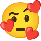 smiling face with hearts + face with raised eyebrow