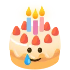 smiling face with tear + birthday cake