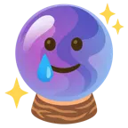 smiling face with tear + crystal ball