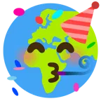 partying face + globe showing Europe-Africa