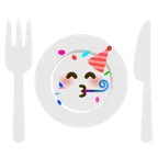 partying face + fork and knife with plate