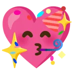 partying face + sparkling heart