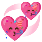 partying face + revolving hearts