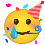partying face + smiling face with tear