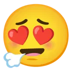 faccina che espira + faccina con sorriso e occhi a cuore