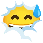 testa tra le nuvole + faccina con sorriso e goccia di sudore