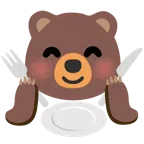 หมี + จานพร้อมส้อมและมีด