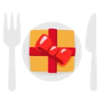 Geschenk + Teller mit Messer und Gabel
