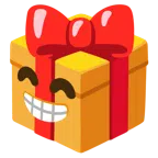 Geschenk + strahlendes Gesicht mit lachenden Augen