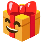 Geschenk + grinsendes Gesicht mit lachenden Augen