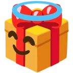 Geschenk + lächelndes Gesicht mit Heiligenschein