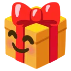 Geschenk + lächelndes Gesicht mit lachenden Augen