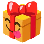 Geschenk + sich die Lippen leckendes Gesicht