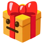 Geschenk + neutrales Gesicht