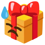 Geschenk + bedrücktes Gesicht mit Schweiß