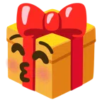 Geschenk + küssendes Gesicht mit geschlossenen Augen