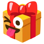 Geschenk + zwinkerndes Gesicht mit herausgestreckter Zunge