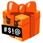 Geschenk + Gesicht mit Symbolen über dem Mund