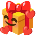 Geschenk + lächelndes Gesicht mit Herzen