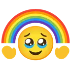 face holding back tears + rainbow