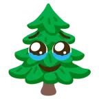 face holding back tears + evergreen tree