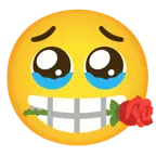face holding back tears + rose