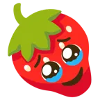 face holding back tears + strawberry
