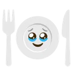 face holding back tears + fork and knife with plate