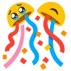 face holding back tears + confetti ball