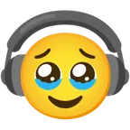 face holding back tears + headphone