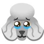 face holding back tears + poodle