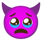 face holding back tears + angry face with horns
