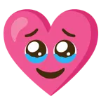 face holding back tears + heart with ribbon