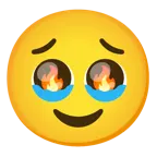 face holding back tears + fire