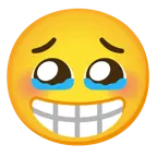 face holding back tears + beaming face with smiling eyes